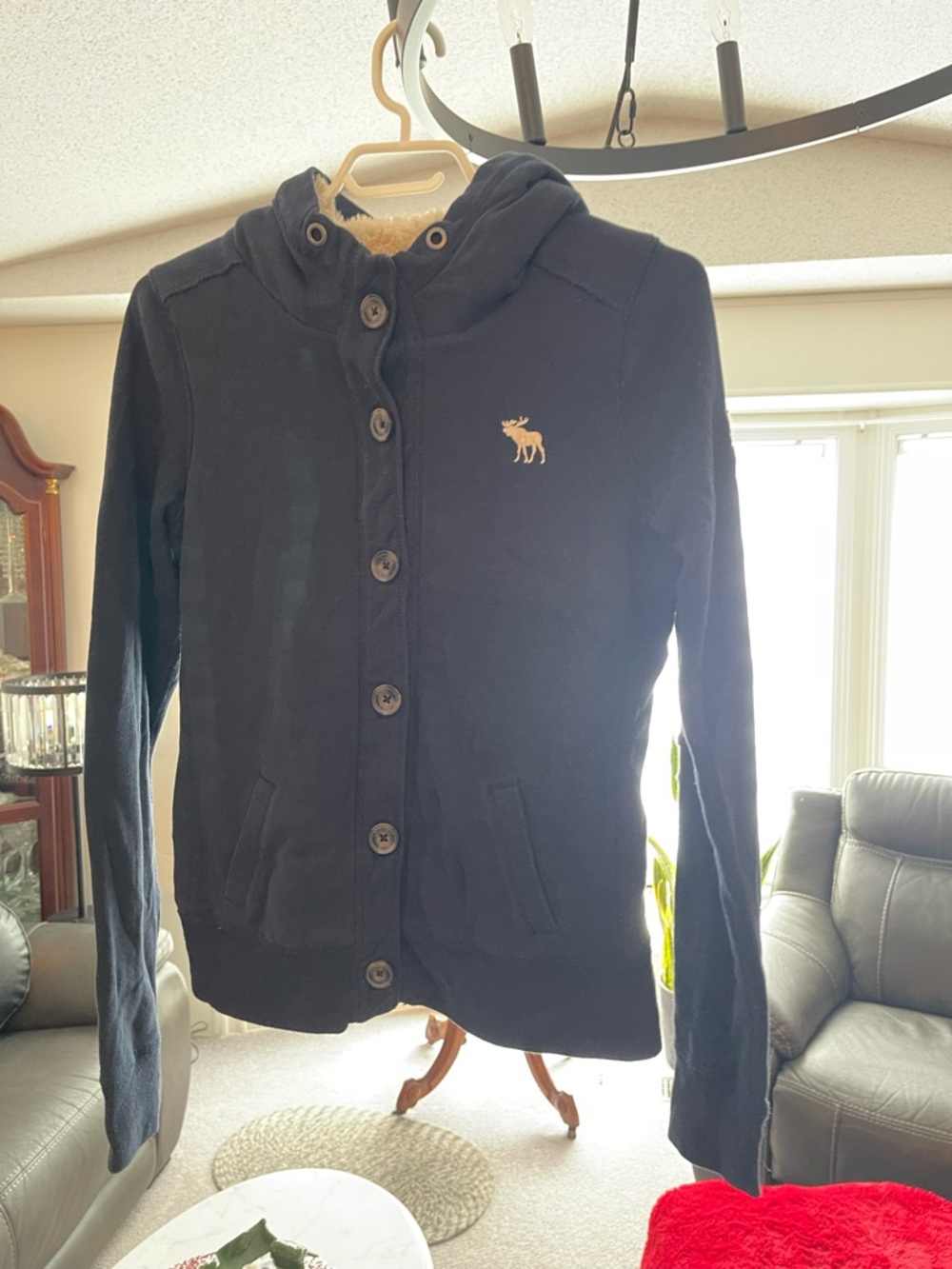 Abercrombie & Fitch navy jacket with cream sherpa lining